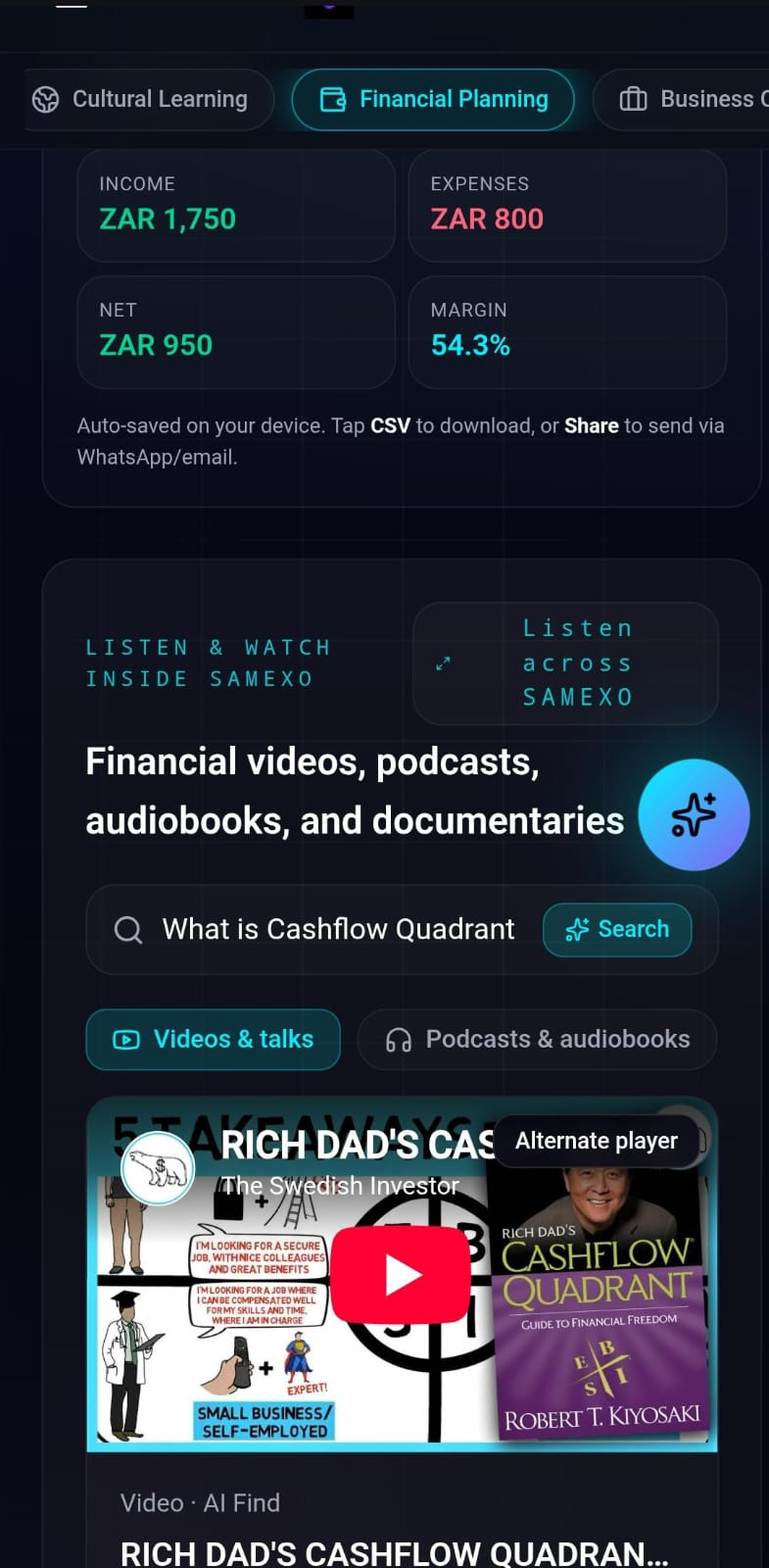 SAMEXO Financial Planning videos, podcasts and audiobooks