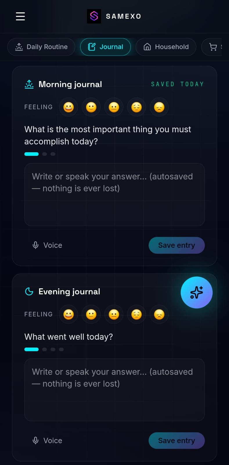 SAMEXO morning and evening journal on mobile